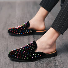 men luxury fashion party banquet wear half shoes slip-on rivet shoe big size genuine leather loafers summer slippers flip flop 2024 - buy cheap