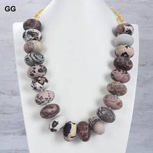 GuaiGuai Jewelry 25'' 19x30MM Rondelle Matte Pale Picture Jasper Gems Stone Necklace 2024 - buy cheap