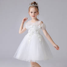 Flor branca meninas vestido de princesa crianças vestidos para meninas de casamento dama de honra elegante vestido de baile crianças vestidos de festa de aniversário 2024 - compre barato