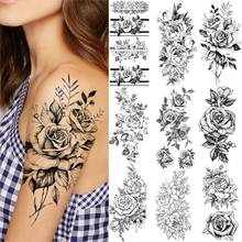 Tatuagem temporária com flor sexy realista, tatuagem falsa adulta à prova d'água, rosa preta, arte corporal, tatuagem para mulheres e meninas 2024 - compre barato