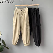 JoinYouth Solid Cargo Pants Women 2020 Autumn Side Pockets Elastic High Waist Pants New Fashion BF Ankle-length Trousers J197 2024 - buy cheap