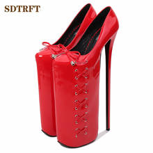SDTRFT-zapatos de tacón ultradelgados para mujer, calzado de tacón Ultra alto de 30cm, con plataforma de Stilettos, uniforme Lolita Bowtie, para travestis, boda, US4-13 14 15 2024 - compra barato