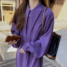 2021 New Women Spring Autumn Purple Vintage Loose Long Shirt Dress Sharp Collar Straight Midi Dresses Full Sleeve 2024 - buy cheap