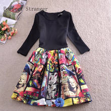 Autumn New Arrival High Quality Western Style Elegant Marilyn Monroe Printed Three-quarter Sleeve Collect Waist Dress Black 2024 - buy cheap