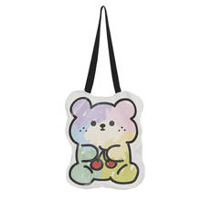 Summer New Style Rainbow Bear Print Shoulder Bag Women's Canvas Large-capacity Shopping Bag Сумка Женская Luxury Handbag 2024 - buy cheap