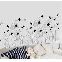 Adesivo de parede para decoração de casa e quarto, flores quentes, autoadesivos românticos, preto, sala de estar, 321129 2024 - compre barato