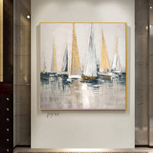 100% Hand Painted Sailing Boat On The Sea Canvas Oil Painting posters Modern Abstract minimalist  Wall Art For Home Decoration 2024 - buy cheap