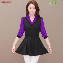 2021 Women Fashion Elegant Hollow Out Vintage Loose Tops Patchwork Faux Two Piece Peplum Belly Long Tunic T Shirt Plus Size 2024 - buy cheap