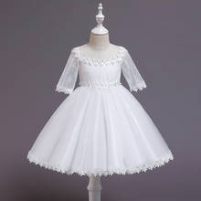 Ins Children's Wedding Costumes 2020 New Baby Dress Baby Girls One-year-old Dresses Little Girls Lace Mid-sleeved Princess Dress 2024 - buy cheap