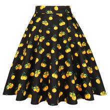 Faldas clásicas de algodón para mujer, faldas de cintura alta hasta la rodilla, Falda Skater VD0020 de verano con estampado de frutas y naranjas, color negro 2024 - compra barato