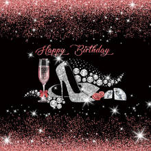 Laeacco Принцесса Розовый Блестящий Фон на день рождения винный высокий каблук постер портрет фотографические фоны на заказ 2024 - купить недорого