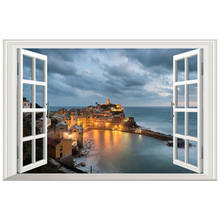 Papel de parede 3d para decoração à beira-mar e pesca, janela falsa de vinil, paisagem, decoração de casa, cidade itália, vista noturna, 60x40cm 2024 - compre barato