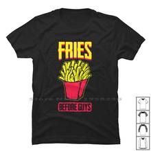 Надпись "Fries Before Guys" футболка 100% для детей, популярные хлопковые каламбуры парень 2024 - купить недорого