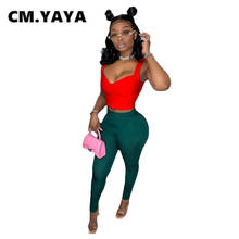 CM.YAYA Two Piece Set Women Solid Back Hollow Out Crop Vest Skinny Elastic Long Pants 2 Piece Set Summer Office Lady High Street 2024 - buy cheap