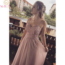 Lace Applique Prom Dress Pink Chiffon Long Beaded Plus Size Formal Spaghetti Strap Sweetheart Sleeveless A Line Evening Gowns 2024 - buy cheap