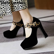 Sapatos de salto alto mary jane feminino, salto alto de veludo para festa, leopardo, primavera, outono 2024 - compre barato
