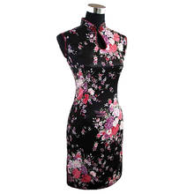 Hot Sale Black Chinese Women's Silk Rayou Cheongsam Stylish Summer Mini Qipao Dress Flower S M L XL XXL Mujeres Vestido J5024 2024 - buy cheap