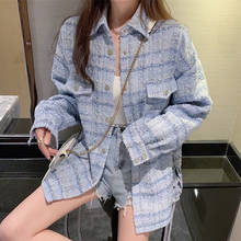 Chaqueta de Tweed Vintage para mujer, abrigo de lana a cuadros de gran tamaño, ropa de calle coreana, elegante, holgada, otoño 2024 - compra barato