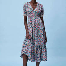 Vestido longo feminino, vestido longo de verão com mangas curtas, elegante, vintage, da moda, com patchwork, cintura alta 2024 - compre barato