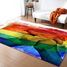 Arco-íris mão tapetes para sala de estar quarto casa menina cobertor cabeceira moderno sob cama esteira 2024 - compre barato