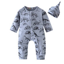 Autumn Newborn Boby Boy Toddler Clothes Suit Cotton  Dinosaur Printed Long Sleeve Romper+Hat Girl Infant Jumpsuit Outfits Set 2024 - buy cheap