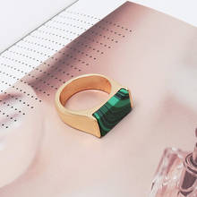 Light Yellow Gold Color Rectangle Shape Malachite Stone Finger Ring for Women Green Turquoises Jewelry 2024 - buy cheap