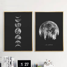 Póster minimalista De luna llena, decoración De pared, arte, fases De la Luna blanca y negra, lienzo, imagen, estética, sala De impresiones, sistema Solar 2024 - compra barato