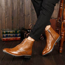 Botas de couro legítimo masculinas, botas estilo oxford para homens feitas à mão, com renda sólida e zíper ponteagudo 2024 - compre barato
