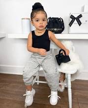 Summer Tracksuit  Kids Baby Girls Clothes Cropped Sleeveless Vest Tops Gray Long Pants Casual 2Pcs Sportswear Outfits 2024 - buy cheap