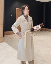 Feminino elegante casaco de inverno bandagem de lã casaco longo cardigan lã solta mistura com cinto 2024 - compre barato