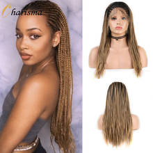 Charisma-Peluca de cabello sintético para mujeres negras, postizo de encaje frontal con trenzas trenzadas, color marrón degradado, con raíces negras 2024 - compra barato