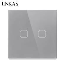 UNKAS AC220V 2 Gang 1 Way Light Wall Touch Screen Switch EU Standard 4 Color Tempered Crystal Glass Panel 2024 - buy cheap