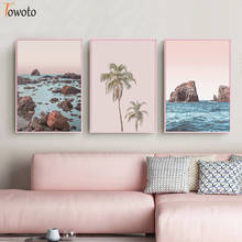 Impresión artística de pared, pintura en lienzo con paisaje rosa, arrecifes de Palma, imagen de decoración nórdica para sala de estar, diseño de decoración del hogar 2024 - compra barato