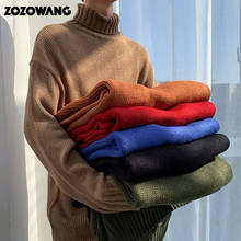 2020 zozowang camisola de gola alta dos homens outono novo grosso quente fino ajuste cor sólida pulôver camisola masculina marca azul vermelho 2024 - compre barato