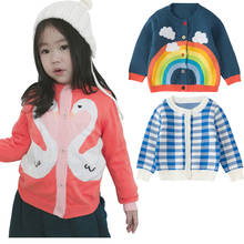 Suéter bordado de arco-íris para meninas, 1-6 anos, cardigan de outono, blusão quente de grade para meninos e meninas, roupas de crianças 2024 - compre barato