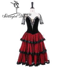 Vestido de ballet profissional com manga curta, preto, vermelho, longo, tutu, romântico, espanhol, quixote variação 9500 2024 - compre barato