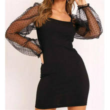 Mini vestido de malha feminino, vestido malha pura da moda, sensual, bodycon, manga comprida, vestidos lápis para festa à noite, vestidos femininos 2024 - compre barato