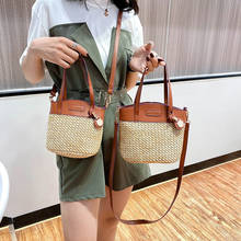 2021 Women Straw Bucket Bags PU Leather Shoulder Bags New Designer Knit Splicing Crossbody Bags Female Summer Beach Travel Bag 2024 - buy cheap