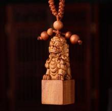 Estátua de cobre em madeira 3d esculpida chinesa em forma de leão foo, estátua de cachorro em forma de pingente de chaveiro 2024 - compre barato