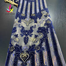 Африканская бархатная кружевная ткань с блестками 2020, Высококачественная кружевная французская сетка с вышивкой, Королевская Синяя ткань для вечерних платьев в нигерийском стиле 2024 - купить недорого