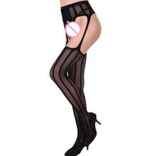 Meia-calça sexy de listra para mulheres, lingerie transparente e elástica preta, skarpetki de malha apertada, bordada com 10 peças 2024 - compre barato