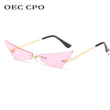 Oec cpo moda sem aro olho de gato óculos de sol novo colorido rosa vermelho preto eyewear feminino personalidade óculos sol 2024 - compre barato