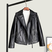 Jaqueta de couro genuíno de motocicleta feminina, casaco de pele de carneiro feminino plus size 5xl veste femme pph4077, primavera 2021 2024 - compre barato