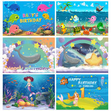 Fondos de fotografía con dibujos animados para bebé, cartel personalizado para fiesta de feliz cumpleaños, sirena, pez, a escala, arcoíris, Estrella 2024 - compra barato