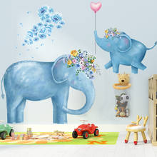 Pegatinas de dibujos animados de elefantes azules para pared, estilo de pintura para sala de estar, calcomanía de pared de habitación de niños, regalo para decoración de pared de guardería 2024 - compra barato