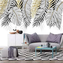 Papel de parede com foto personalizada, papel de parede moderno pintado à mão com folhas para sala de estar, sofá, plano de fundo de tv, quarto, decoração de casa em 3d 2024 - compre barato
