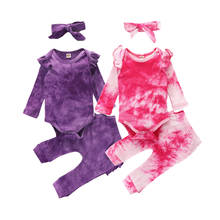 Autumn Toddler Baby Girl Sets Ruffle Long Sleeves Romper Elastic Waist Pants + Bow Headband Outfit Tie Dye 0-2Years 2024 - buy cheap