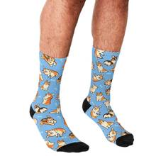 Funny Socks Men corgis in blue Cartoon Printed Happy hip hop Men Socks Novelty Skateboard Crew Casual Crazy Socks 2024 - buy cheap