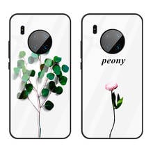 Tempered Glass Case For Huawei Mate 30 Pro case Simple Glossy Green plant Peony Hard Cover For Huawei Mate 30 Lite Phone Casing 2024 - buy cheap