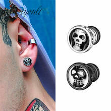 Pendientes de calavera gótica Punk para hombres y niños, joyería negra fresca, pendientes de tuerca de Hip-hop, pendientes de esqueleto Punk Rock Vintage 2024 - compra barato